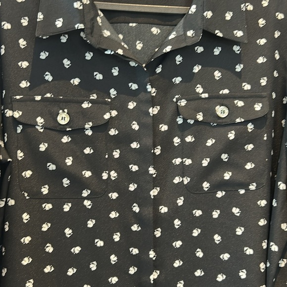 Karl Lagerfeld Signature Logo Button Down Blouse Black White Chic Office Size XL - Picture 5 of 13